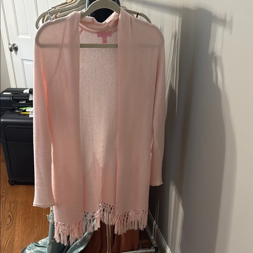Lilly Pulitzer Tatum Pink Fringe Cardigan Sweater